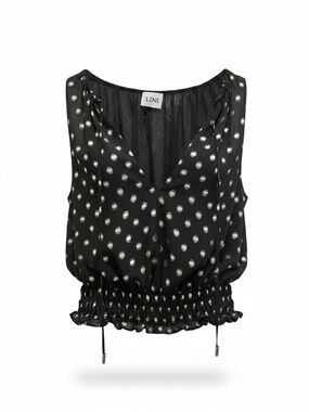 LINI Black V-Neck Polka Dot Sleeveless Top